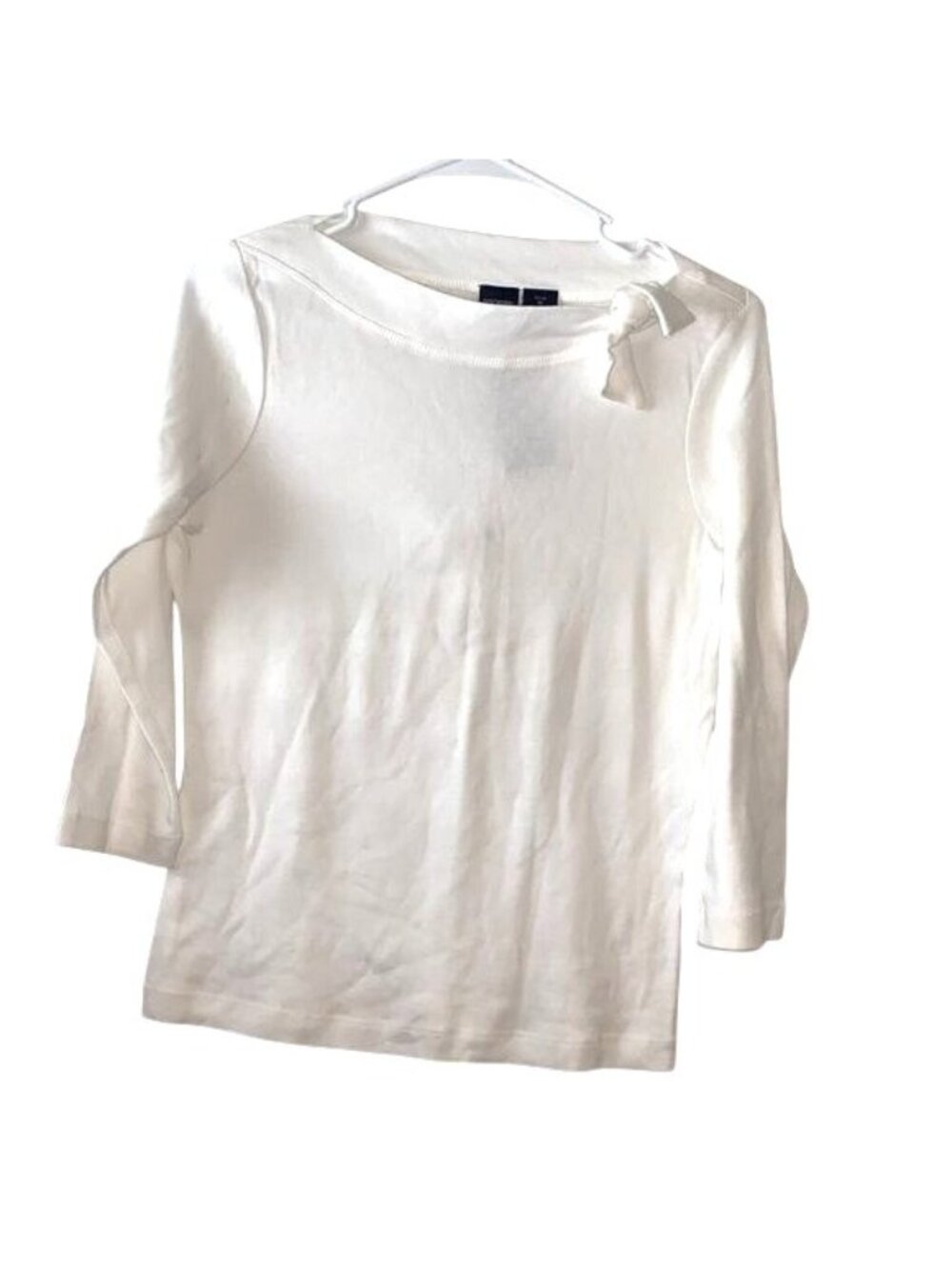 Dockers Petite M White 3/4 Sleeve Top With Side Bow Detail 100% Cotton Comfortab